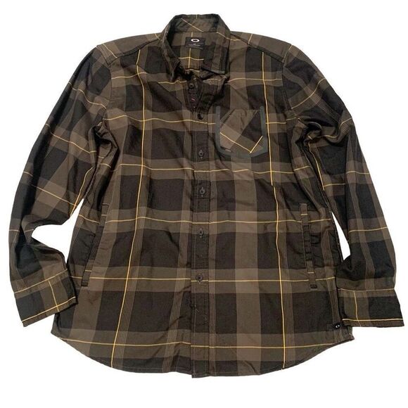 Oakley Sz M Plaid button down Shirt Jacket shacket with side pockets - Picture 1 of 9